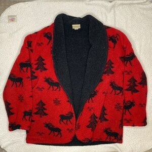 Vintage Coldwater Creek Elk AOP Sherpa Fleece Jacket: Size Large